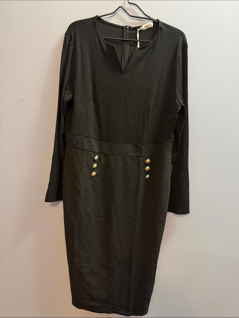 Grace Karin Black Long Sleeve Fitted Dress with Gold Buttons